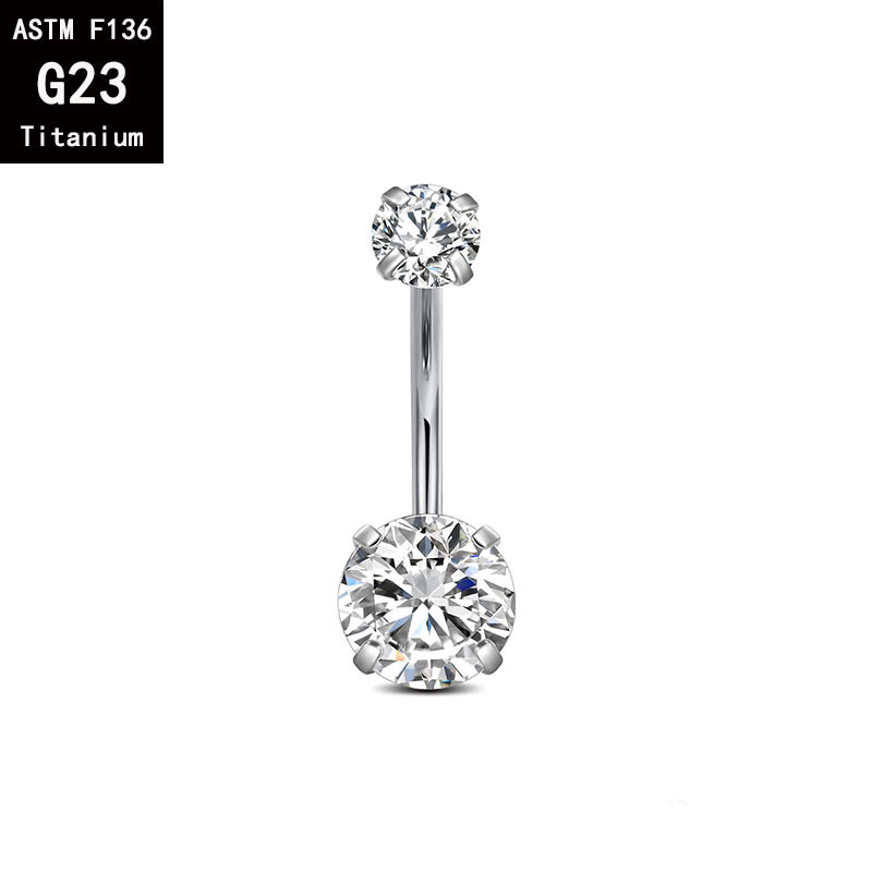 F136 Titanium Alloy Internally Threaded Navel Ring with 5A Zircon Ends - G23 Titanium Heart Rhombus Belly Button Ring - Image 3