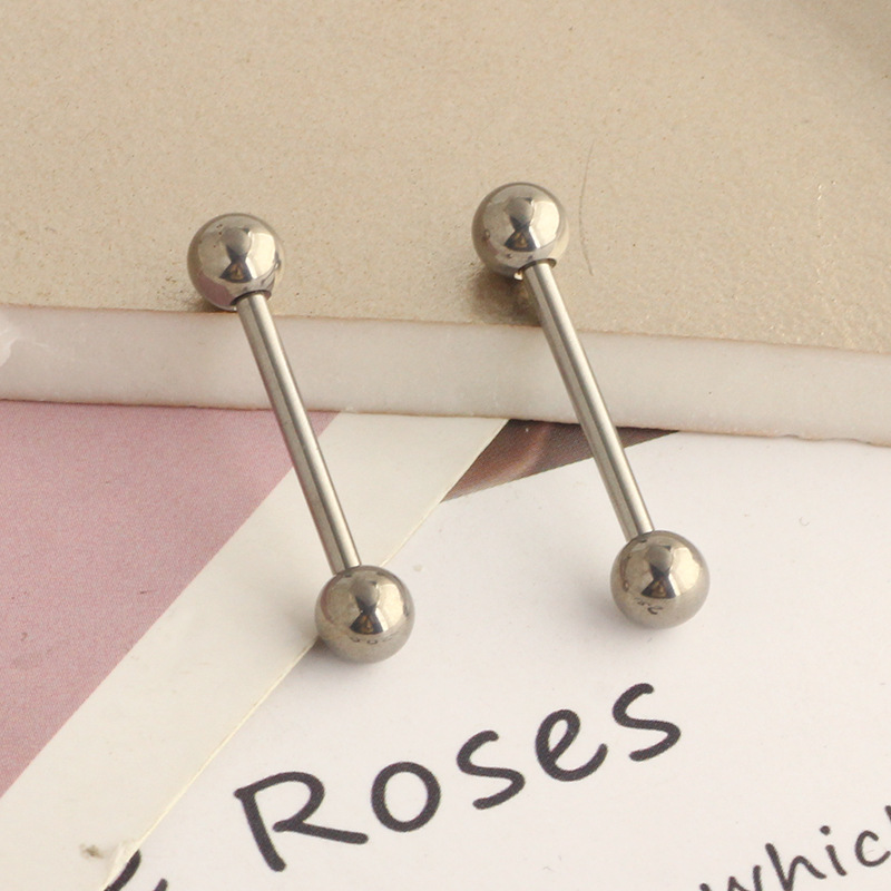 G23 Titanium Tongue Ring with Outer Thread Ball Round Cake Style 14G Body Piercing Jewelry - Image 2