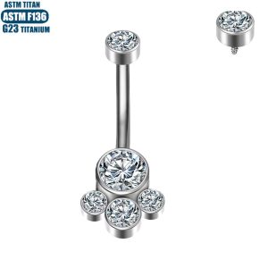 Titanium Belly Button Ring Inner Teeth Set Zircon 14G Body Piercing Jewelry Silver