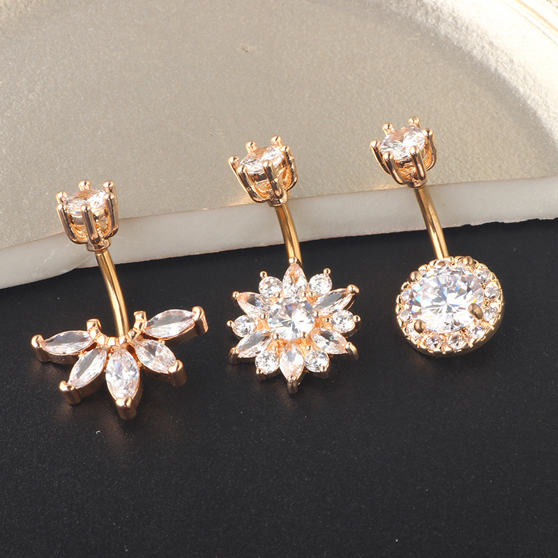 Gold Crown CZ Zircon Belly Ring Set 3-Piece Stainless Steel Navel Piercing Jewelry - Image 4