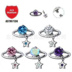 G23 Titanium Alloy Planet Orbit Earring with Zircon for Cartilage Piercing