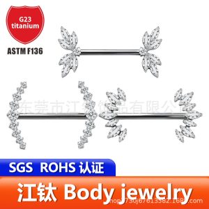 JT1013 F136 Titanium Nipple Ring with Zircon Inlay G23 Alloy Body Piercing Jewelry