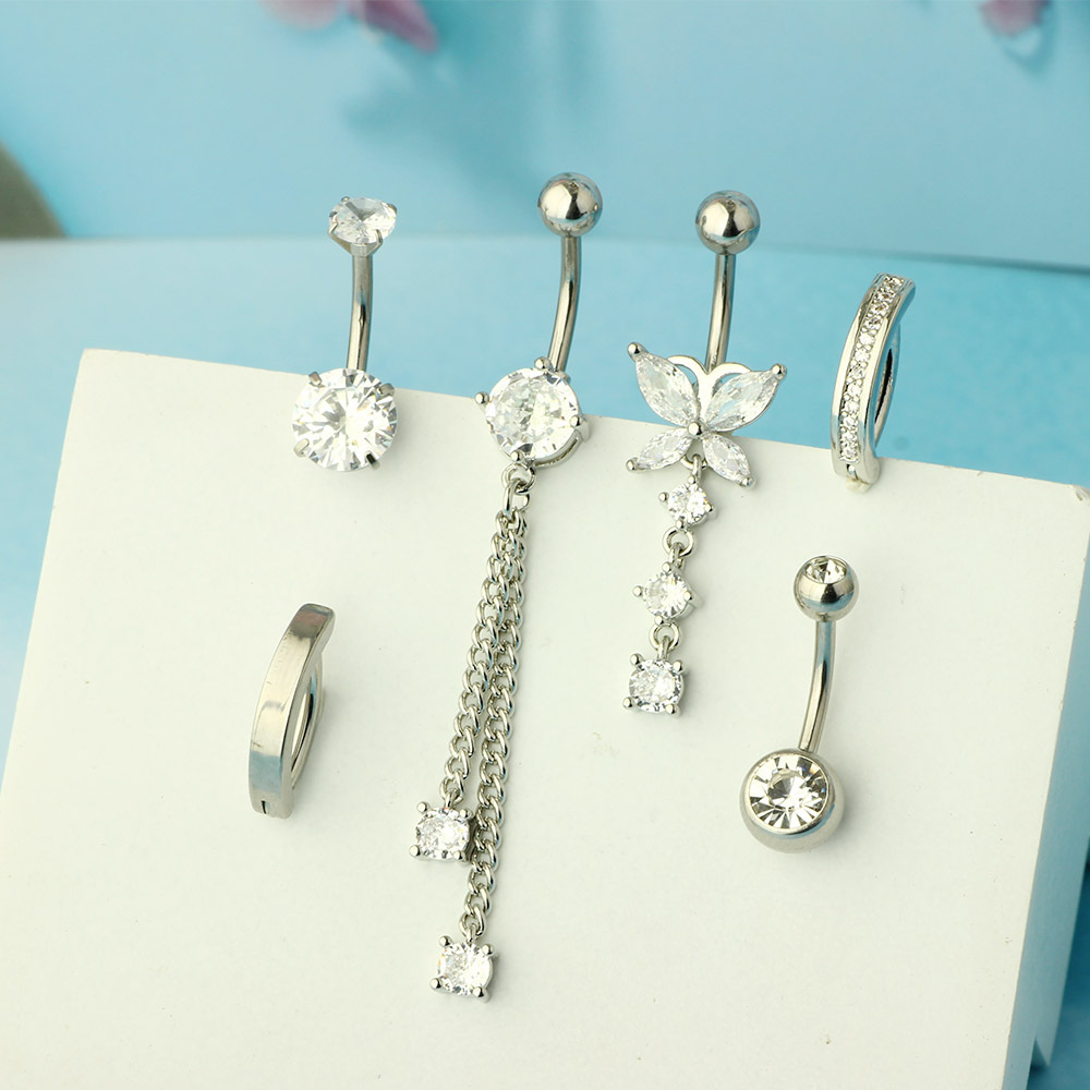 Gold Cubic Zirconia Navel Ring Stainless Steel Belly Button Piercing Jewelry Butterfly Combination - Image 3