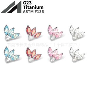 F136 Titanium Three-Leaf Full Diamond Marquise Earrings Zircon Earrings Cochlear Nails Ear Bone Nails G23 Titanium Alloy Piercing Jewelry