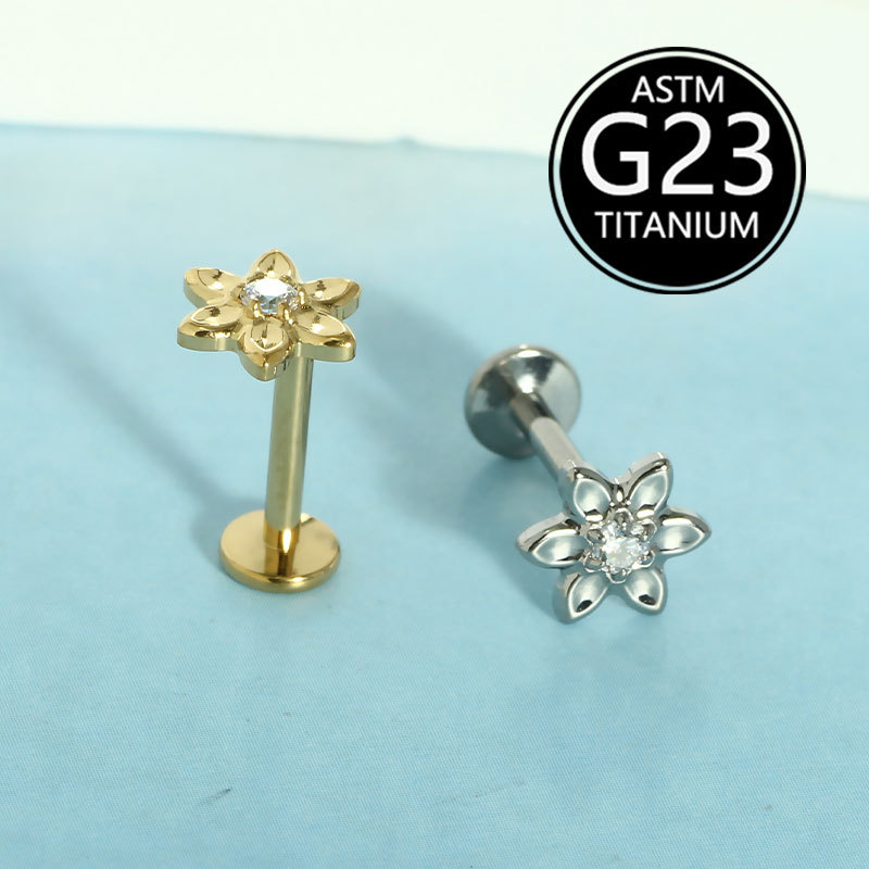 G23 Titanium Flower Lip Stud 6-10mm 16g Internally Threaded Labret Ear Bone Nail Body Piercing Jewelry Single Sale - Image 4