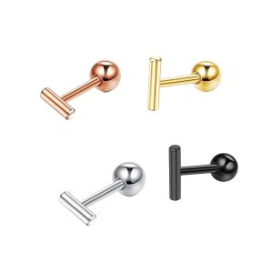Star Shape Stainless Steel Threaded Straight Bar Stud Earrings for Men Women Ear Bone Piercing Jewelry
