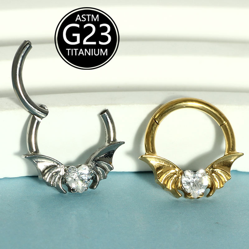 Amazon Hot Fashion Bat Nose Septum Ring Nose Clip G23 Titanium Heart Zircon Ear Bone Nail Jewelry - Image 2