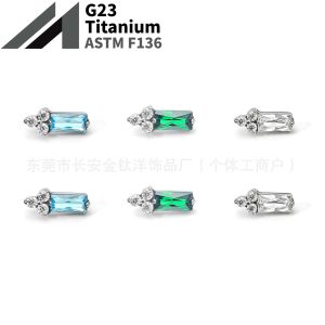 F136 Titanium Irregular Trapezoidal Zircon Lip Stud Ear Cartilage Stud G23 Titanium Alloy Piercing Jewelry