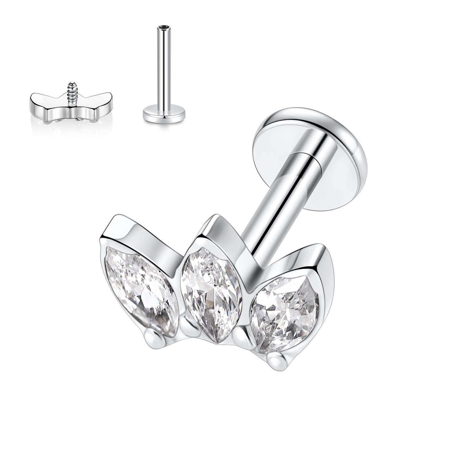 G23 Titanium Horse Eye Lip Nail Zircon Ear Bone Stud Crown Three Leaf Four Leaf Stone Earring Titanium Alloy Jewelry - Image 4