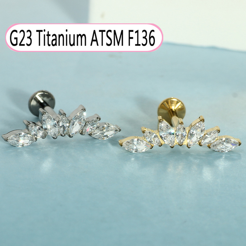 G23 Titanium Inlaid Zircon Opal Lip Nail Internal Thread Piercing Earrings 1.2mm Thick Cochlear Nail - Image 3