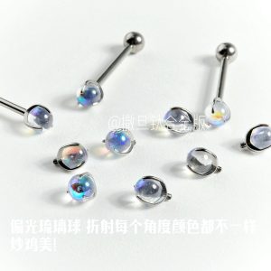 F136 Implantable Titanium Alloy Tongue Barbell 14G Internally Threaded Flash Polarized Glass Tongue Ring Replacement Nail