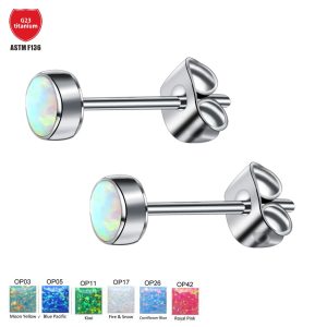 G23 Titanium Earrings Inlaid with Opal Butterfly Buckle Simple Titanium Alloy Body Piercing Earrings for Cartilage