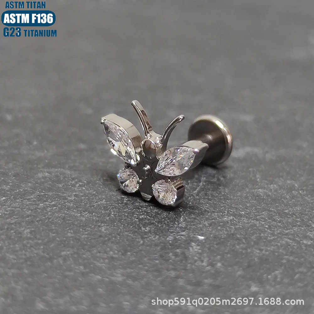 G23 Titanium Butterfly Zircon Lip Ring Inner Thread Spiral Piercing Earrings Small Earrings - Image 2