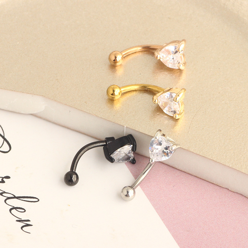 16G Zircon Big Love Heart Ear Nail Screw Ball Arc Earrings European American Piercing Jewelry Eyebrow Nail Eyebrow - Image 3