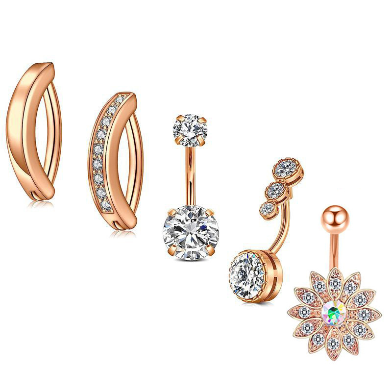 Simple Sunflower Stainless Steel Belly Button Ring 5-Piece Set Body Piercing Jewelry - Image 3