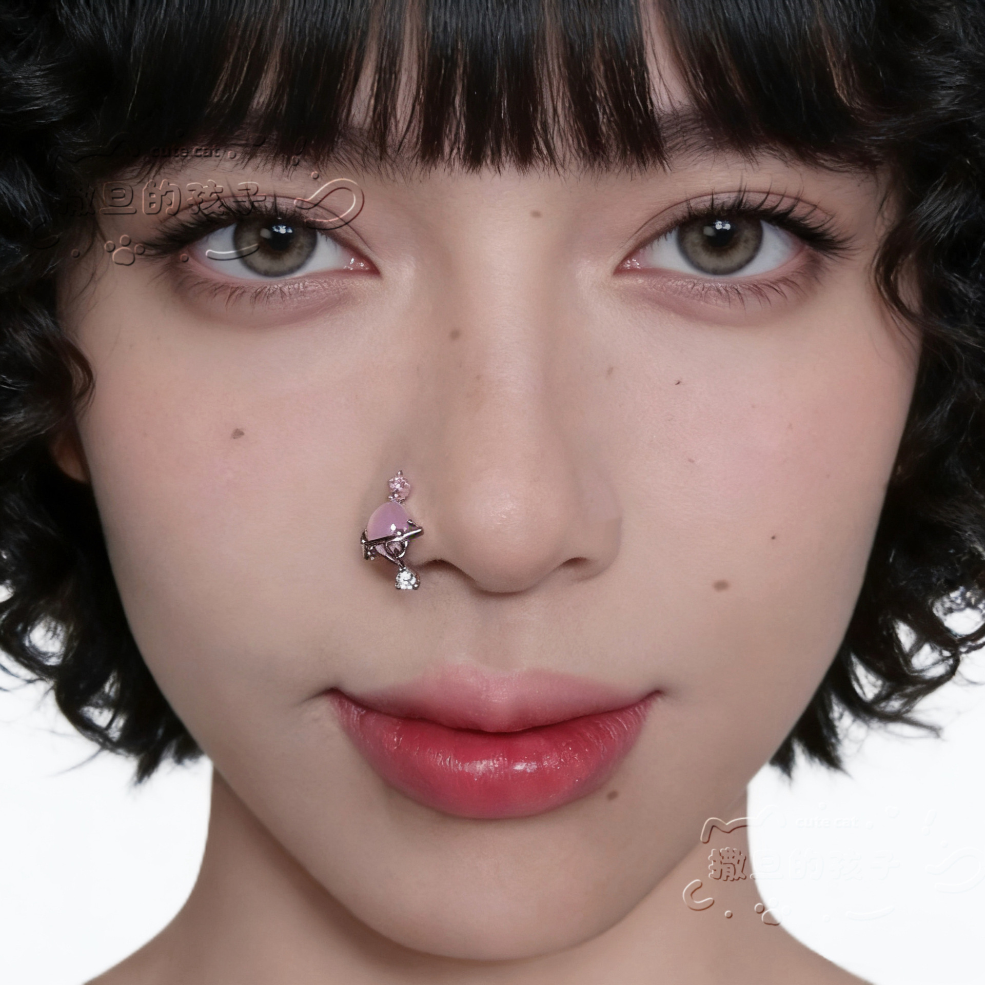 Satan's Child Peach Drunk Muse Nose Stud Sparkling Diamond Nose Ring 0.8mm Titanium Steel - Image 4