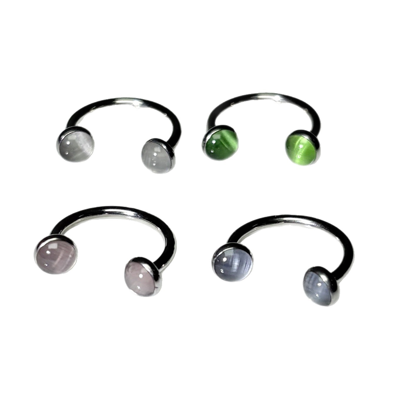 4-Color Polarized Cat's Eye Stone Lip Ring Titanium Steel Internally Threaded C-Ring Rubber-Coated Lip Piercing Jewelry Wholesale - Image 5