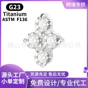 Zesen F136 Titanium Alloy Four-Leaf Clover Earrings with 5A Zircon - Cartilage Stud Ear Piercing Jewelry