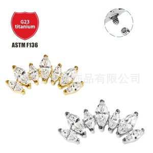 G23 Titanium Ear Cartilage Stud Crown Earring with White Zircon - 1.2mm x 10mm - ASTM F136 Grade