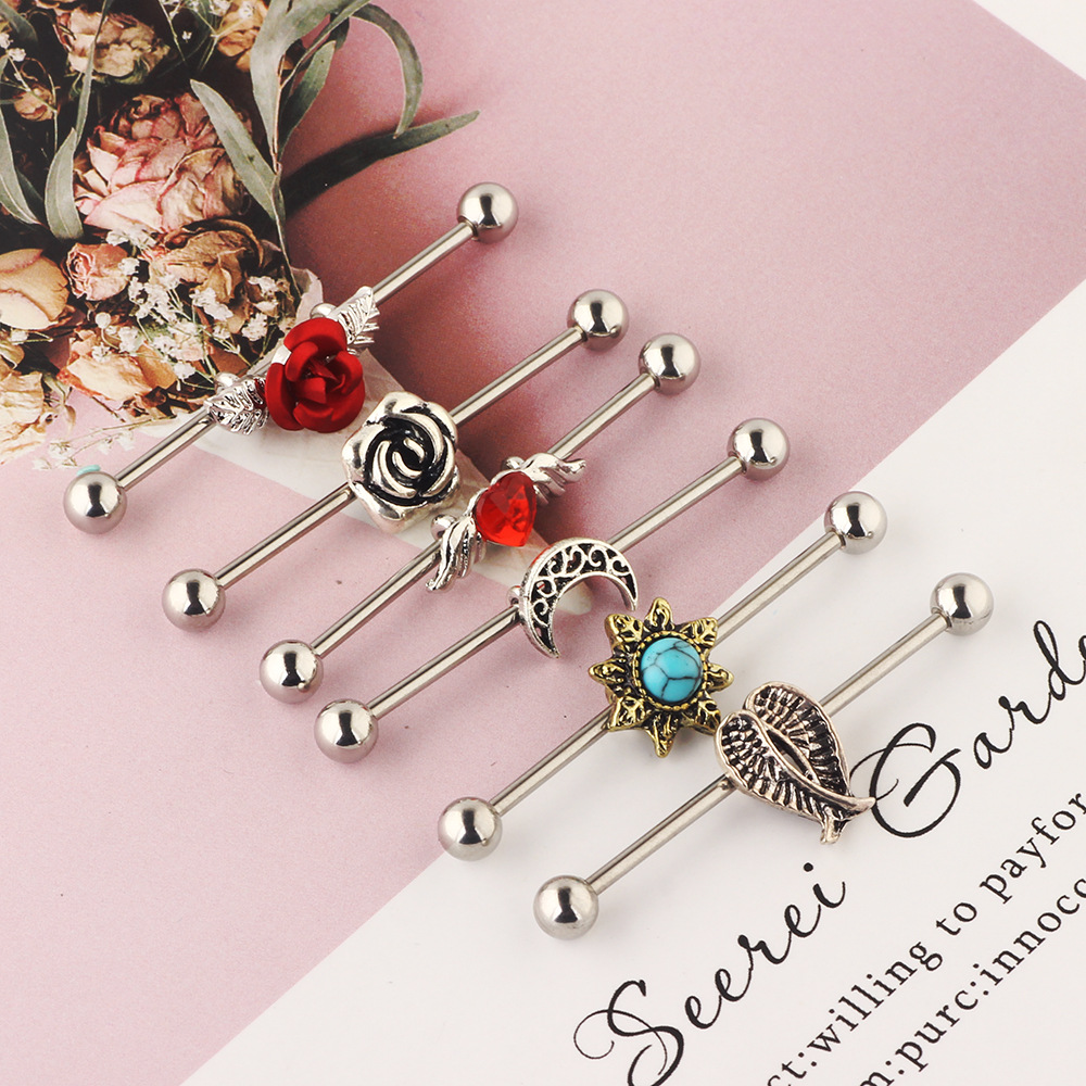 Industrial Earring Set - 316L Surgical Steel Barbell Cross Bar Piercing Jewelry for Ear - Image 2