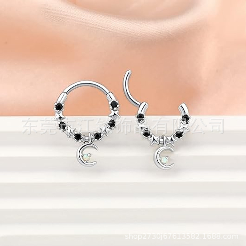 Black Zircon Moon G23 Titanium Nose Ring - 1.2mm x 10mm - ASTM F136 Titanium Alloy Body Piercing Jewelry Customizable - Image 4