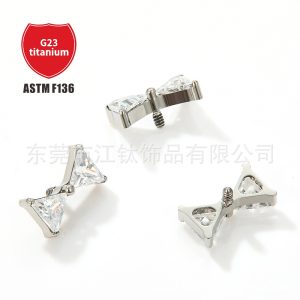 G23 Titanium Ear Cartilage Stud Bow Triangle Zircon Piercing Jewelry Lip Nail for Helix Tragus