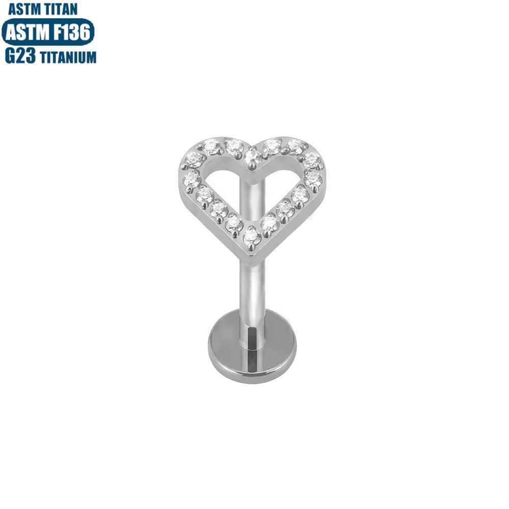 Gold F136 Titanium Alloy Spiral Heart Earrings with CZ Inner Thread Lip Ring Stud - Image 3