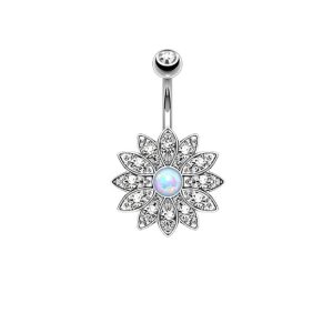 Crystal Heart Navel Ring Rose Gold Belly Button Piercing Body Jewelry 316L Surgical Steel