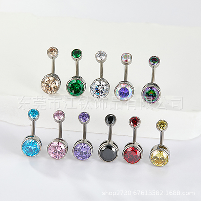 G23 Titanium Curved L-Rod Navel Ring with Zircon - 1.6mm 12mm - Image 3
