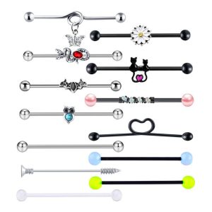 European American Trendy Ear Studs Butterfly Snake Industrial Barbell Cross Bar Ear Bone Nail Piercing Jewelry Set