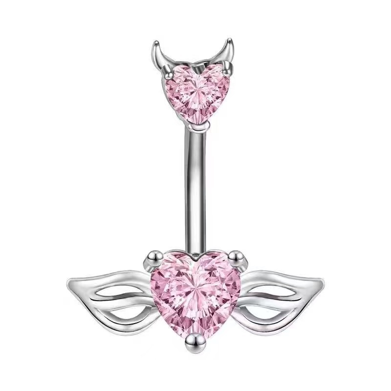 Hot Girl Belly Button Ring Heart Angel Wings Dangle with Teeth - Copper Body Piercing Jewelry - Image 4