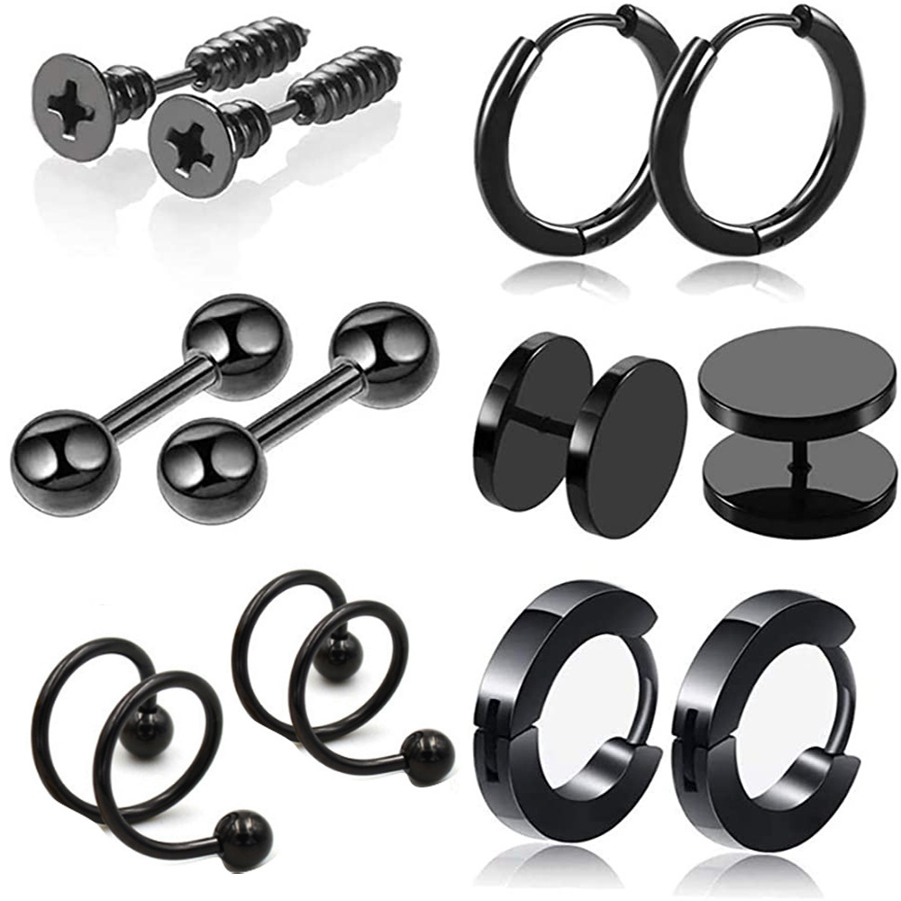Amazon Stainless Steel Stud Earrings Set 12 European American Hip Hop Jewelry Barbell Zircon Ear Clip - Image 2