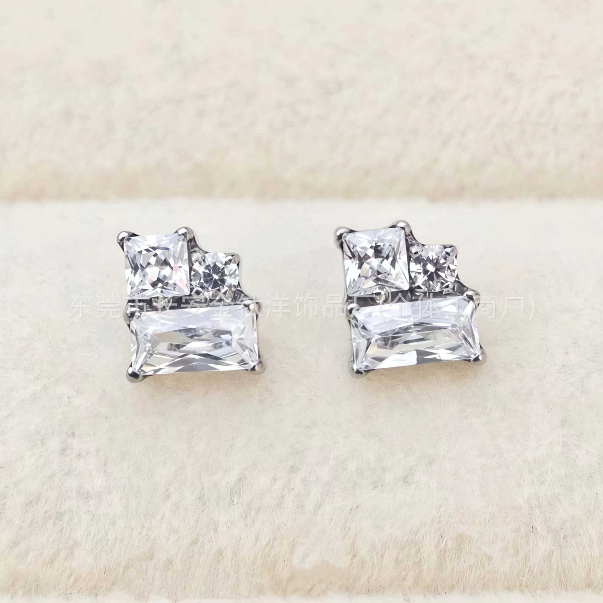 F136 Titanium L-Shaped Square Zirconia Lip Nose Ear Stud - G23 Titanium Alloy Body Piercing - Image 4