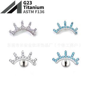 F136 Titanium New Geometric Zircon Earrings Cochlear Nail Ear Bone Nail G23 Titanium Alloy Body Piercing Jewelry