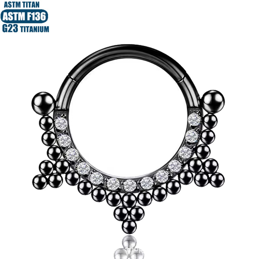 Fashion G23 Titanium Septum Ring with Zircon Bead Hinged Clicker Welded Hinge Seamless Ring for Nose Piercing Cartilage Earring - Image 2