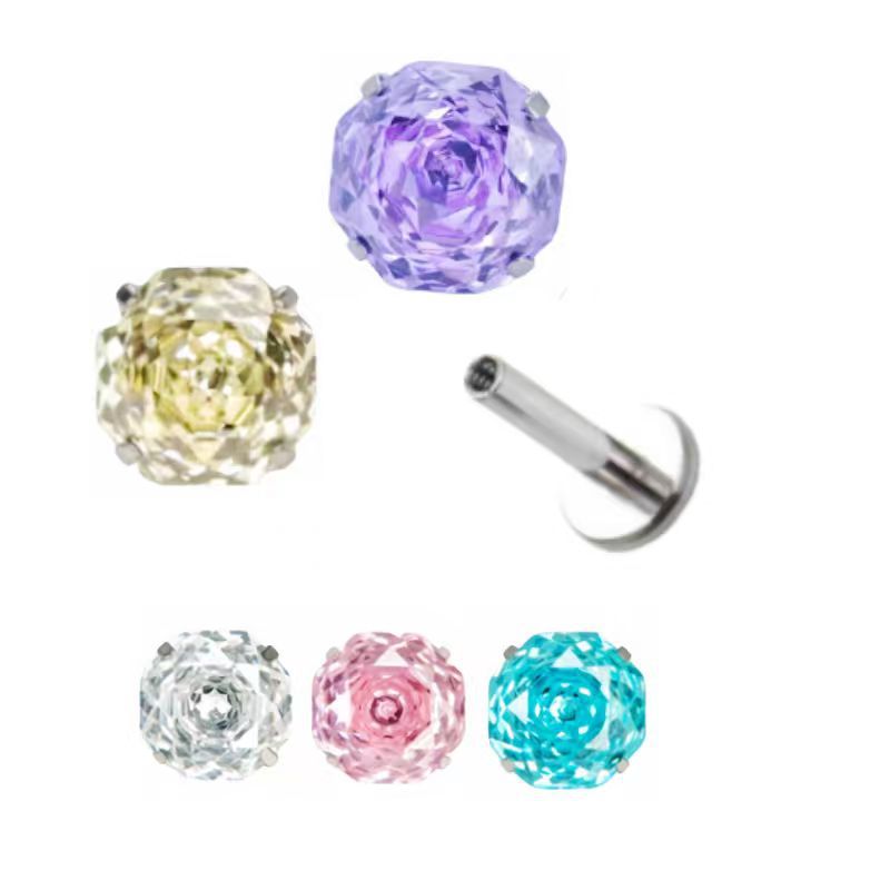 F136 Titanium Alloy Eight-Sided Rose Cut Ear Studs for Cartilage Helix Tragus Body Piercing Jewelry - Image 2