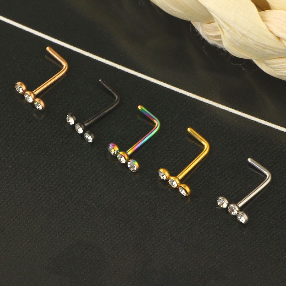 European American Rhinestone Medical Stainless Steel Body Piercing Straight Nose Stud Nose Ring - Image 5