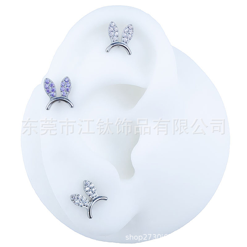 G23 Titanium Ear Cartilage Stud Cute Rabbit Ear Piercing Jewelry for Women Men - Image 2