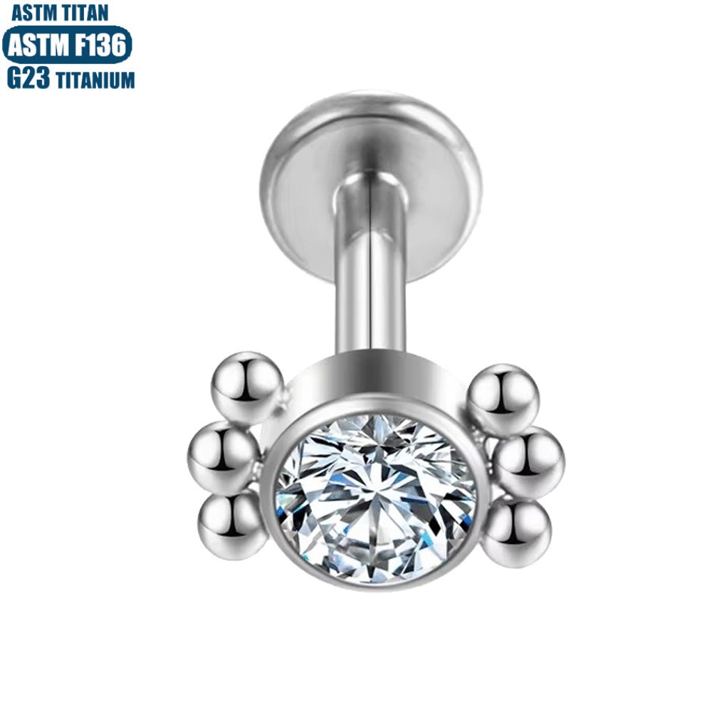 Titanium Alloy Zircon Lip Ring Thread Inner Dental Bead Cluster Puncture Jewelry Ear Bone Ring Lip Stud Earrings - Image 5