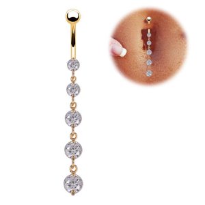 Rose Gold Crystal Heart Navel Ring 316L Surgical Steel Dangle Belly Button Piercing Jewelry