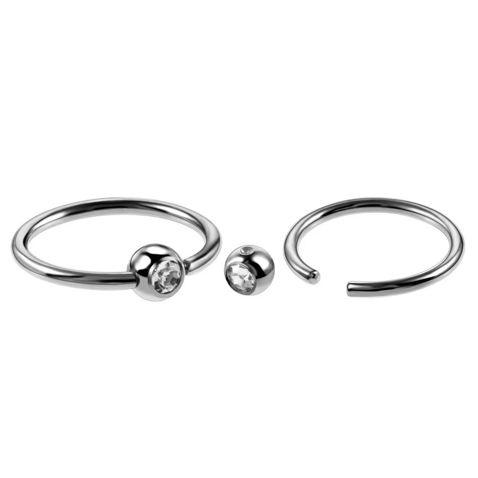 G23 Titanium Inlaid Zircon Ball Captive Bead Ring Nose Ring Earring 1.2x8x4mm - Image 2