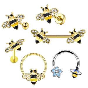 Horseshoe Nose Ring 10mm 316L Surgical Steel Bee Motif Septum Ring Body Piercing Jewelry