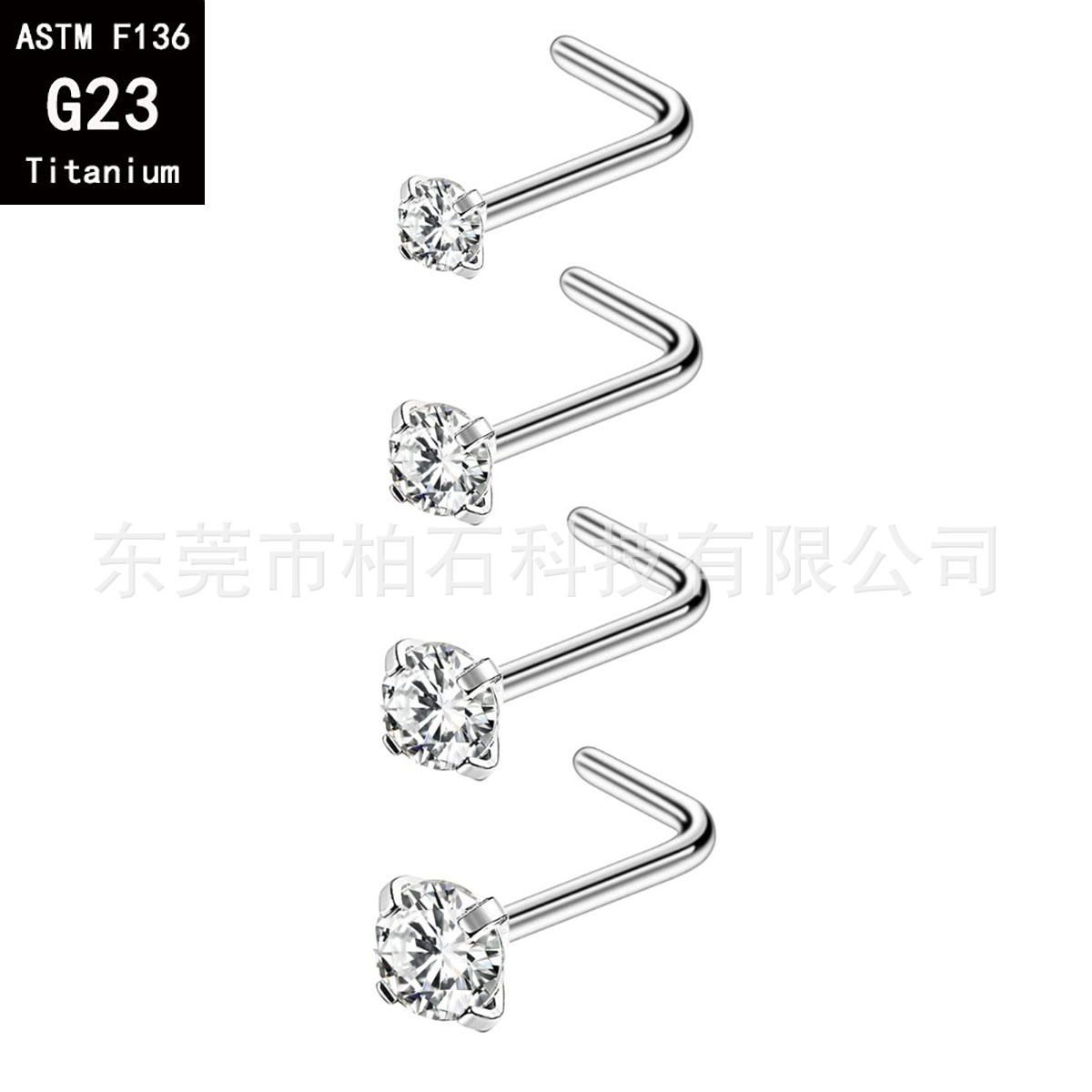G23 Titanium 7mm Curved Nose Stud with 3mm Zircon Crown - Piercing Jewelry - Image 3