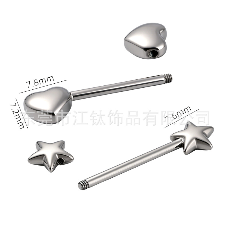 Jiangtai F136 Titanium External Thread Heart Star Nipple Piercing - G23 Titanium Alloy Body Jewelry Wholesale - Image 2