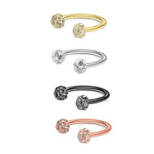 C-Shaped Diamond Ball Nose Ring Stainless Steel Hoop Earring Septum Jewelry Rose Gold