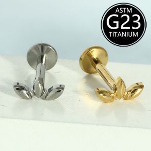 F136 Titanium 1.2mm Lip Stud Leaf Design Labret Piercing Jewelry Single Sale