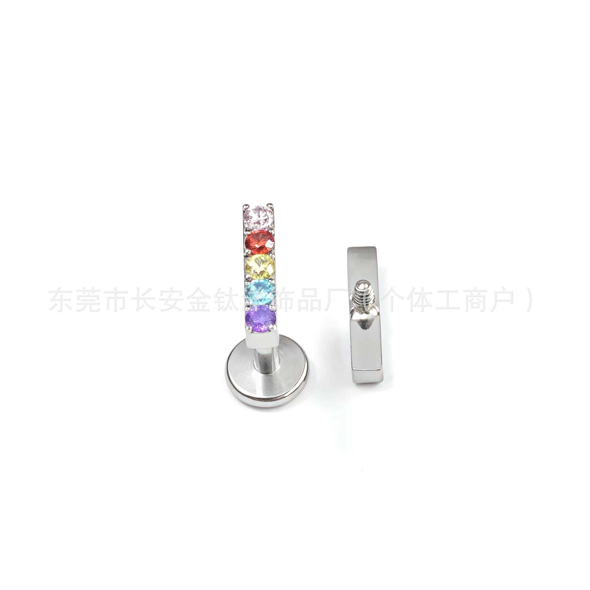 F136 Titanium Colored Zircon Set Straight Nose Stud and Ear Stud G23 Titanium Alloy Body Piercing Jewelry Ear Bone Stud - Image 3