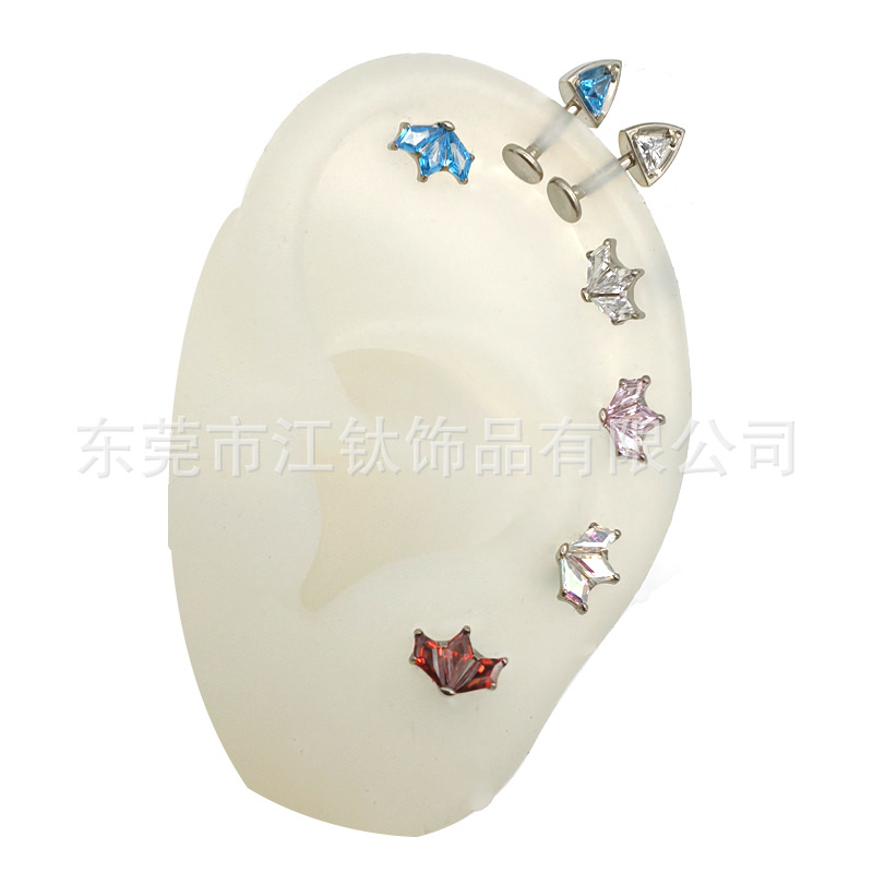 G23 Titanium Alloy Rhombus Inlaid Zircon Ear Cartilage Stud Earrings - 1.2mm x 10mm - Image 3