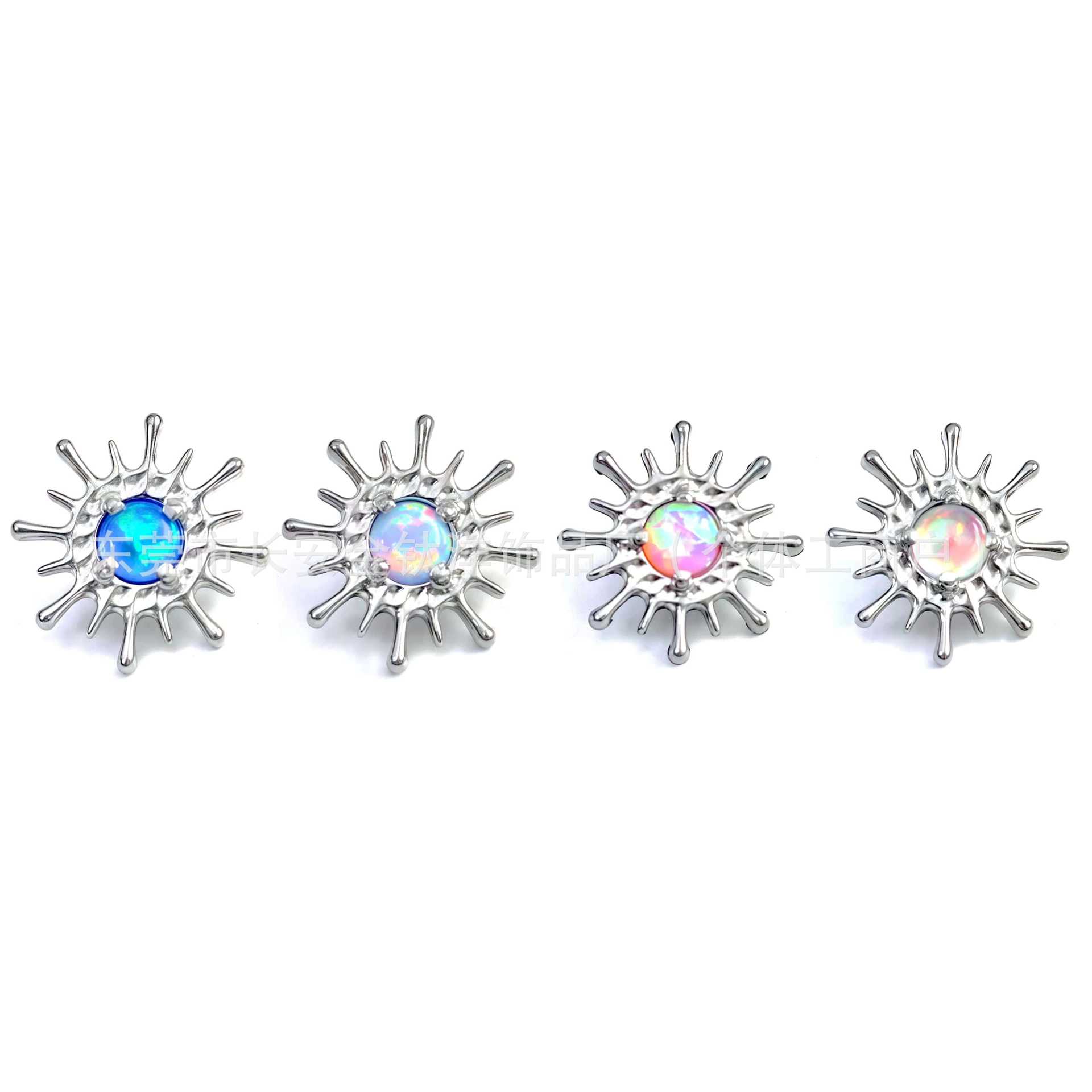 F136 Titanium Internal Thread Aurora Opal Sea Urchin Lip Stud Ear Cartilage Piercing Jewelry G23 Titanium Alloy - Image 3