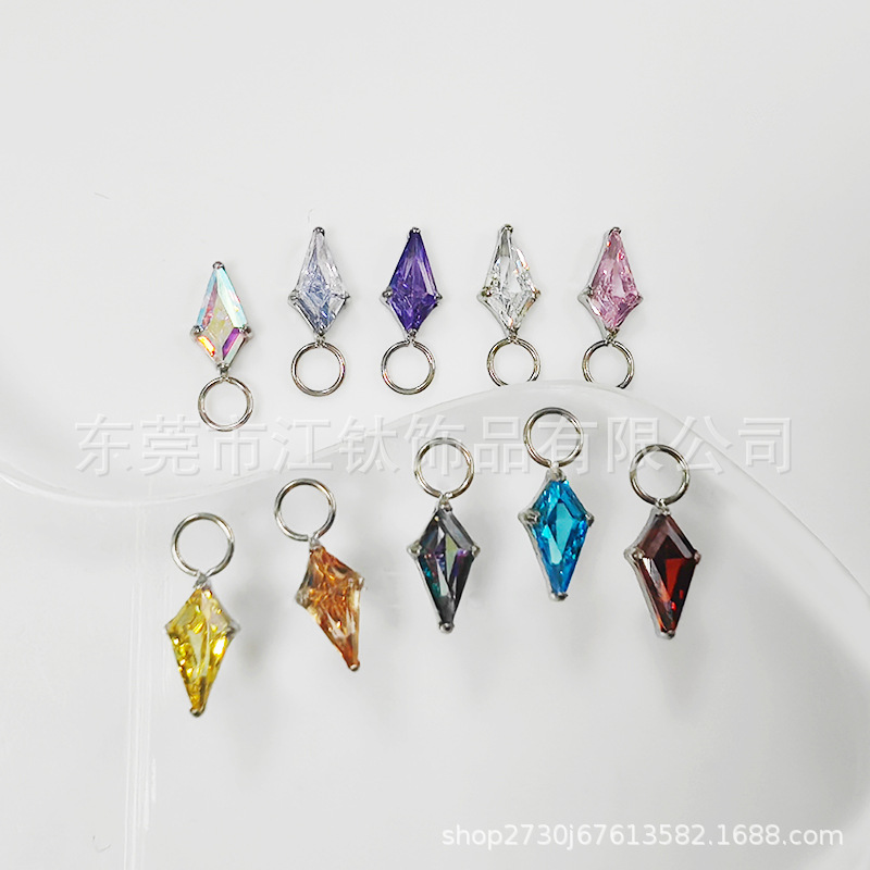 G23 Titanium ASTM F136 Ear Cartilage Stud with Kite Stone Pendant - Green Gem Body Jewelry - Image 3